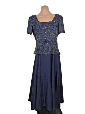 Stenay Silk Beaded Maxi Dress Formal Gown Blue Size